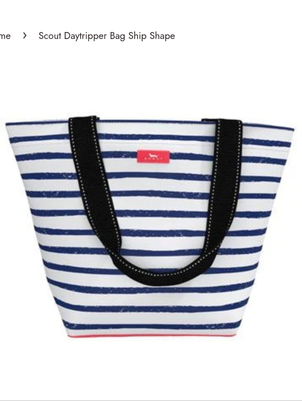Scout Striped Navy and White Tote with Black Handles and Red Accent